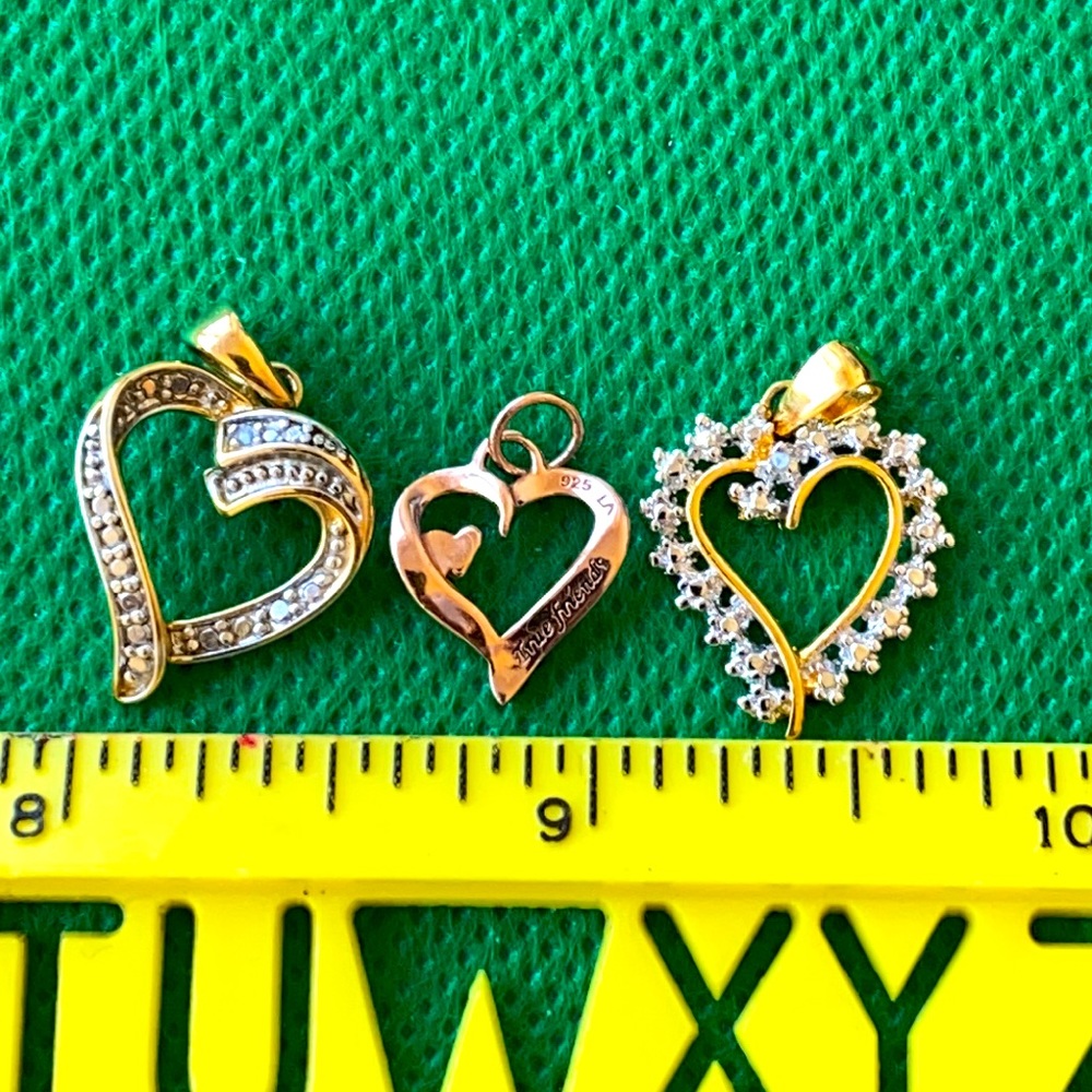 3  sterling silver gold plated heart pendant charm